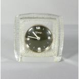 Desk clockNancy, Daum - circa 1950Colorless crystal glass, Junghans Quarz movement. Glass and dial