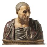 Bust of Niccolo da UzzanoTuscany, 20th C.Polychrome painted terracotta. H. 41 cm.Büste des Niccolo