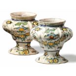 Two vases from a monastery pharmacyLazio, dat. 1742Verso dat. ''1742''. White glazed maiolica with