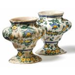 Two vases from a monastery pharmacyLazio, dat. 1742Verso dat. ''1742''. White glazed maiolica with