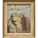 Vautier, OttoBusy waterfront with orchestra(Dusseldorf 1863-1919 Geneva) Oil on canvas. Signed (