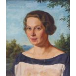 Hausaman, HansPortrait of a lady in front of a landscape background(1886-1974 Karlsruhe) Oil on