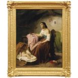 Rosaspina, AntonioMother with child in interior(Bologna 1830-1871) Oil/canvas. Signed lower right,