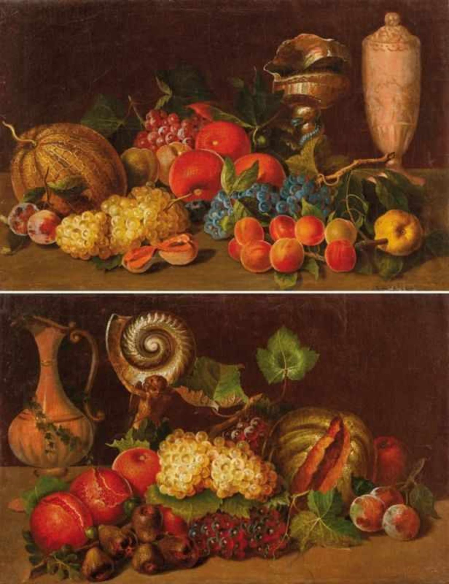 Pollinger, FelixPendants still life with fruits and pompous vessels(Munich 1817-1877 Vienna) Oil