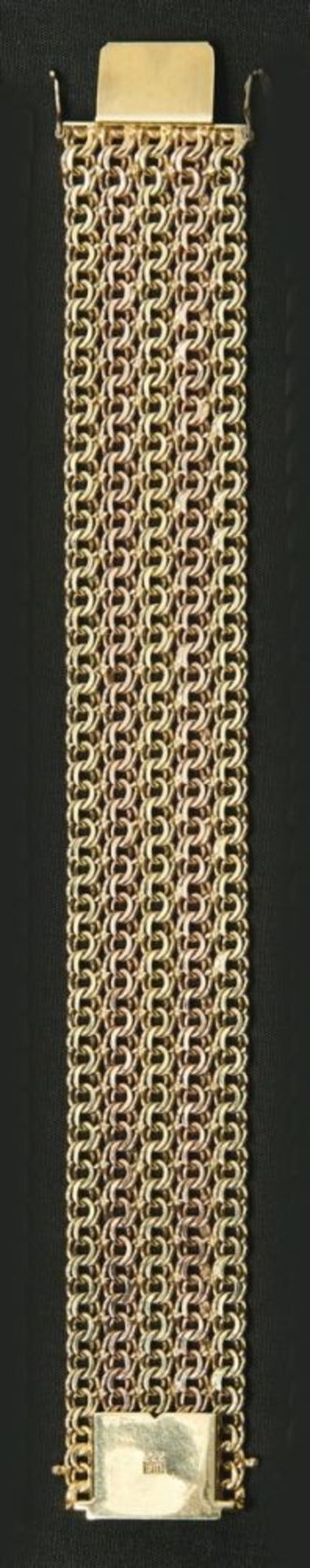 Bicolor braceletFriedrich Binder, PforzheimRose and yellow gold 14k. Marked. L. 19,5 cm, 57 g.