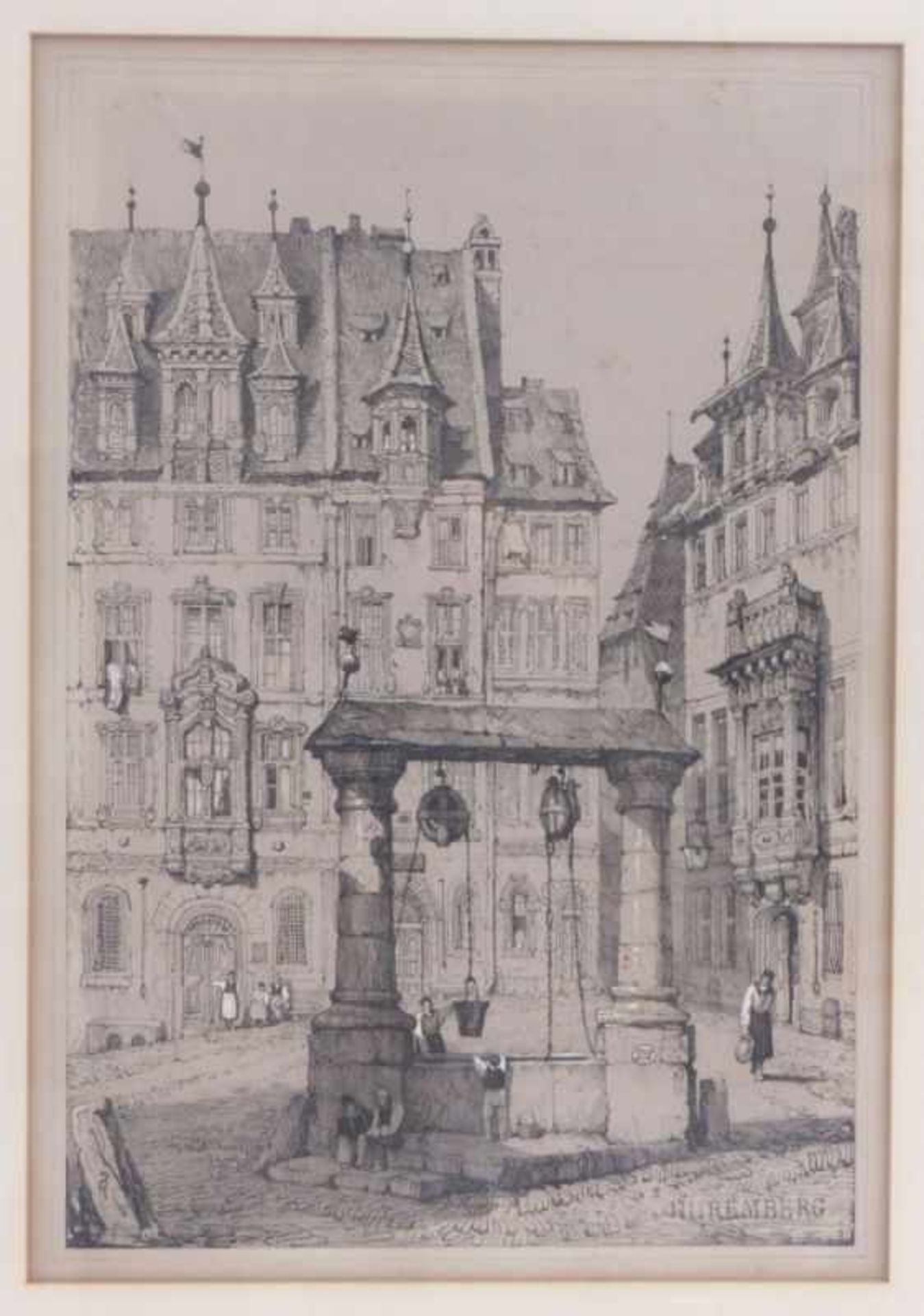 Prout, Samuel''Nuremberg''(Plymouth 1783-1852 London) Old town houses in Nuremberg with drawing - Bild 3 aus 3