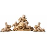 Flora with putti18th century3-pcs. goddess sitting on pedestal, surrounded by two putti, holding