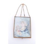 Locket with miniature19th centuryRectangular form with depiction of a mother and child sitting in
