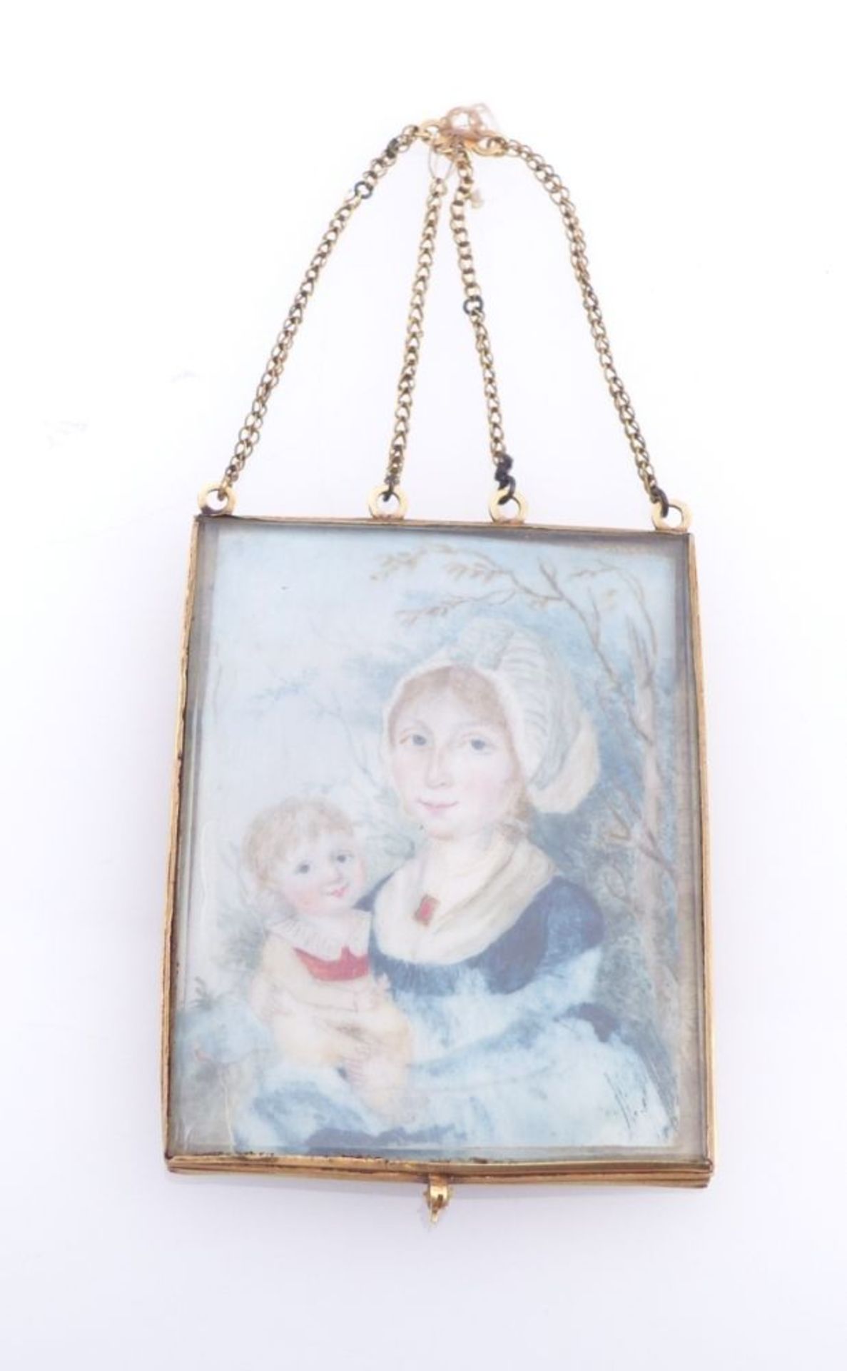 Locket with miniature19th centuryRectangular form with depiction of a mother and child sitting in