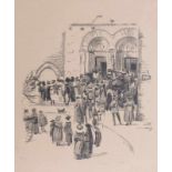 Adrion, LucienChurchgoer at the portal before the mass(Strasbourg 1889-1953 Paris) Lithograph. Lower