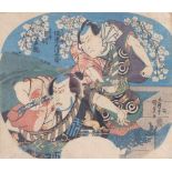 Utagawa Kunisada (Toyokuni III)Fan blade with swordsmen(Katsushika 1786-1865 Edo) Colour woodcut.