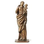 Madonna with Child18th C.Carved, polychrome painted and partly gilt wood. H. 90 cm. - Strong signs