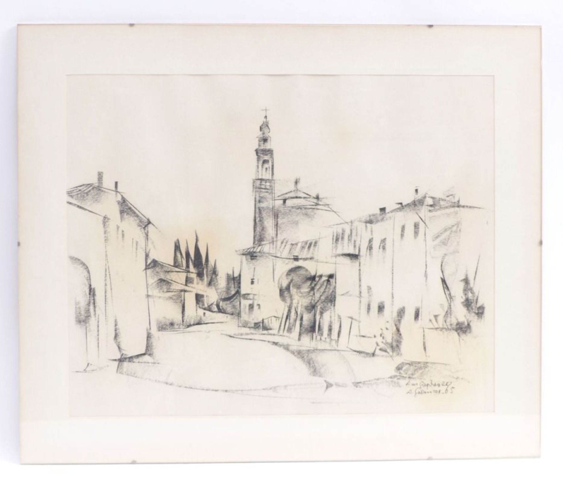 Greiner, Anton''Lake Garda''(Bamberg 1914-2006 ibid.) Charcoal drawing. Titled lower right, signed - Image 2 of 2