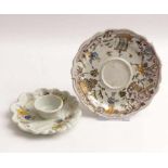 Spice Container And Saucer18th/19th cent.Round bowl; 4 x 18 x 17 cm (hairline cracks). Large saucer,