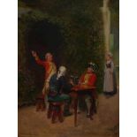 Blum, MauriceSoldiers in front of a restaurant(Lyon 1832-1909) Oil/wood. Signed lower left. 24 x