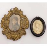 Two miniature portraits19th C.Watercolor/ivory. H. 8,5 and 15 cm. - Signs of age. - Due to the