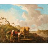 Dutch river landscape with grazing cowsAround 1800Oil on relined canvas. 80 x 98 cm.Holländische