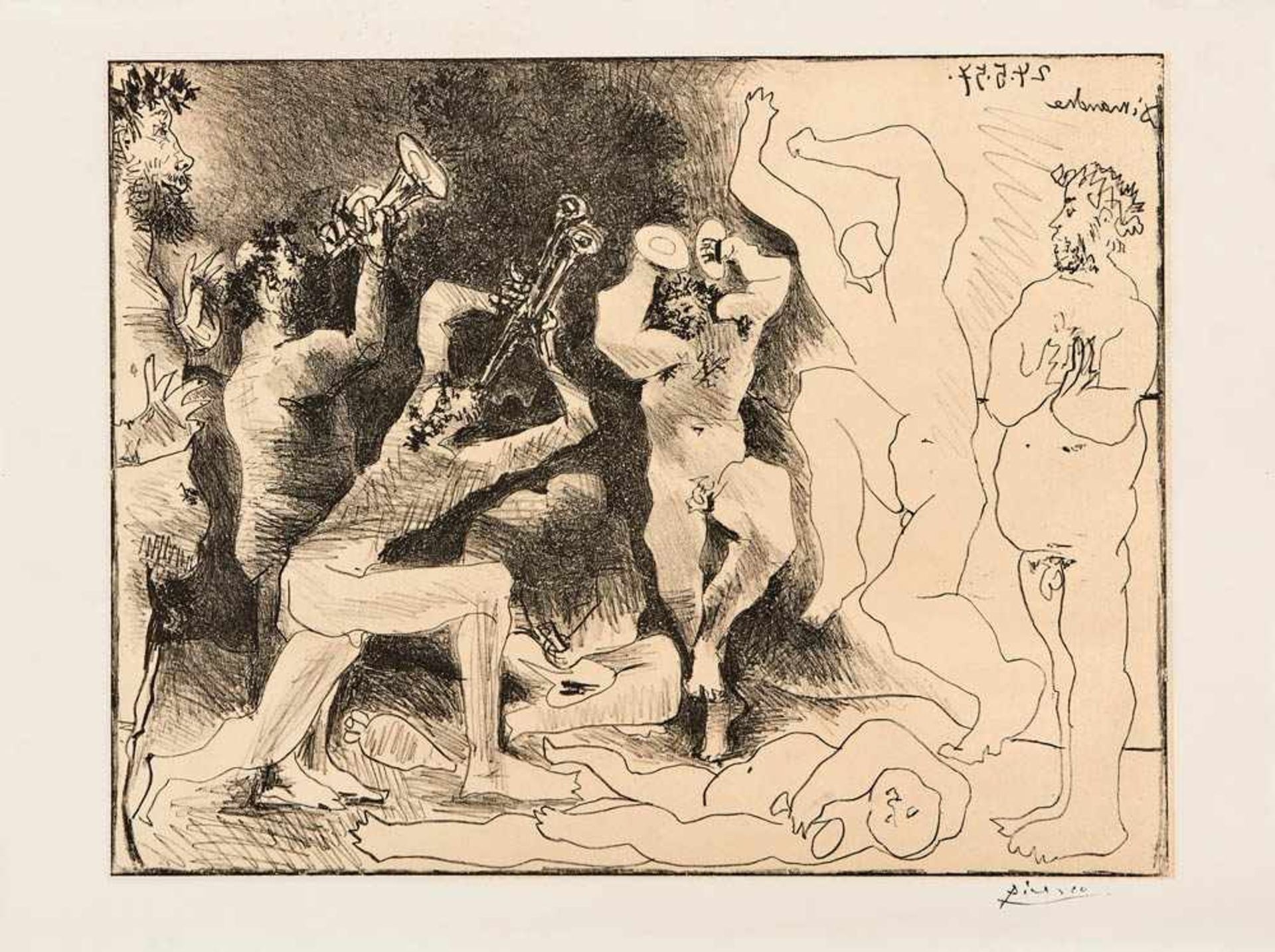 Picasso, PabloDance of the Fauns ''Dimanche 24.5.57''(Malaga 1881-1973 Mougins) Lithograph. Name