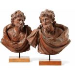 Two busts of Roman senatorsSouthern Germany, around 1600Semicircular bust of bearded men in armour