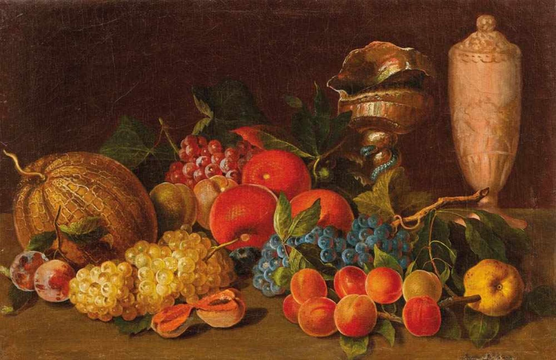 Pollinger, FelixPendants still life with fruits and pompous vessels(Munich 1817-1877 Vienna) Oil - Bild 3 aus 3