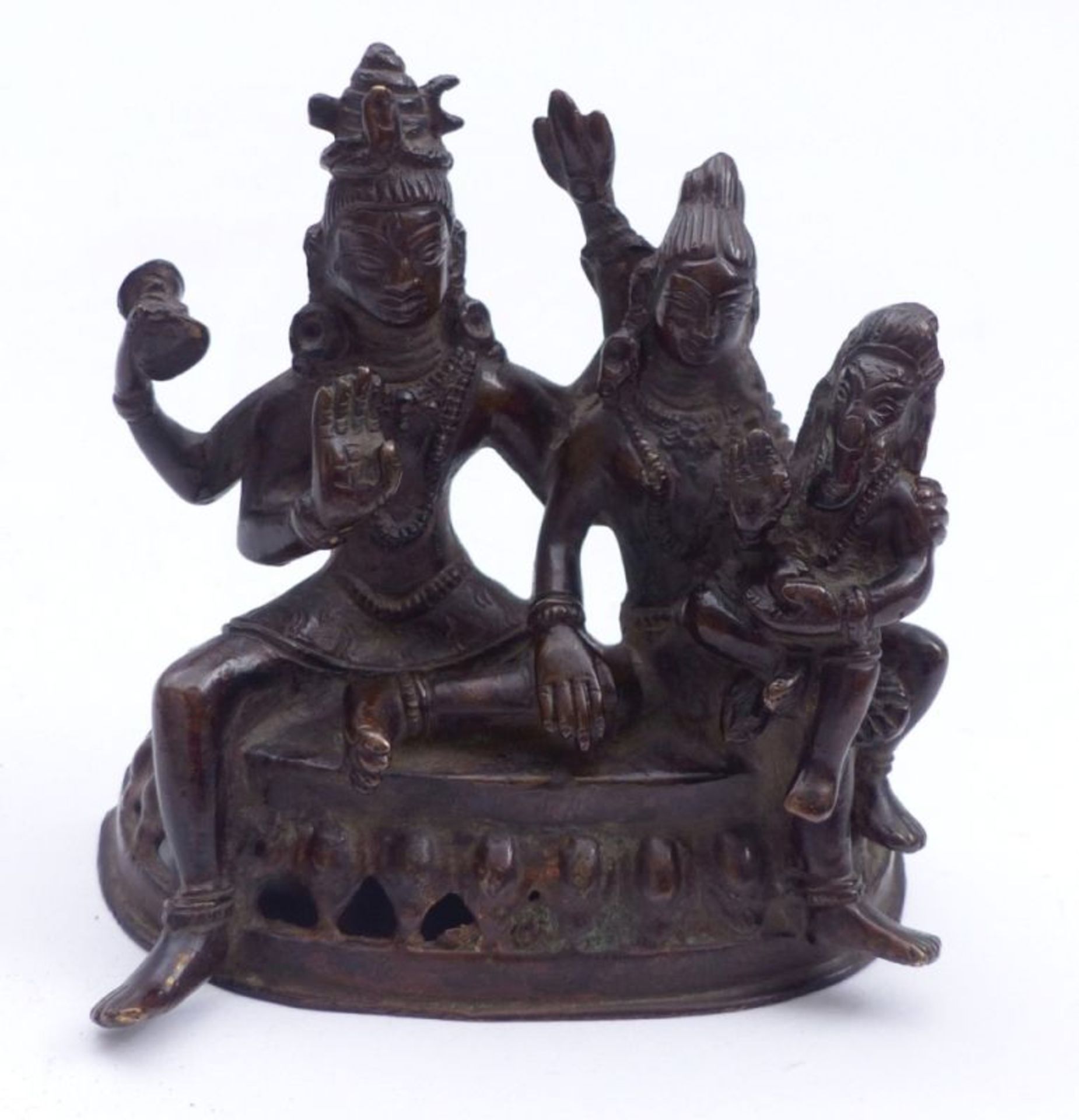 Group with Shiva, Parvati and GaneshaIndia, 19th/20th c.The Hindu god Shiva with his wife Parvati