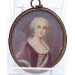 Miniature portrait of a lady18th centuryOval half-length portrait of a woman in a red dress with