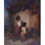 Girls praying in front of a chapelItalian Genre painter of the 19th centuryOil on canvas. 53 x 43