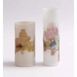 Schindhelm, OttoTwo vases(Lauscha 1920 born) Opaque white glass with threads. Monogrammed ''O S''.