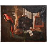 Baschenis, Evaristo or Bettera, Bartolomeo(Attrib.)Still Life with Cabinet and Parrot(Bergamo 1617-