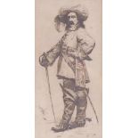 Musketeer19th centuryPen-and-ink drawing. On the left monogrammed ''GL'' (?). Visible size 21.5 x