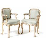 Pair of child chairsVenice, 18th c.On curved, profiled legs and frame with painted flowers and