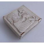 BoxAfricaSquare shape, the lid carved in relief of a mother and child, three men in the boat on