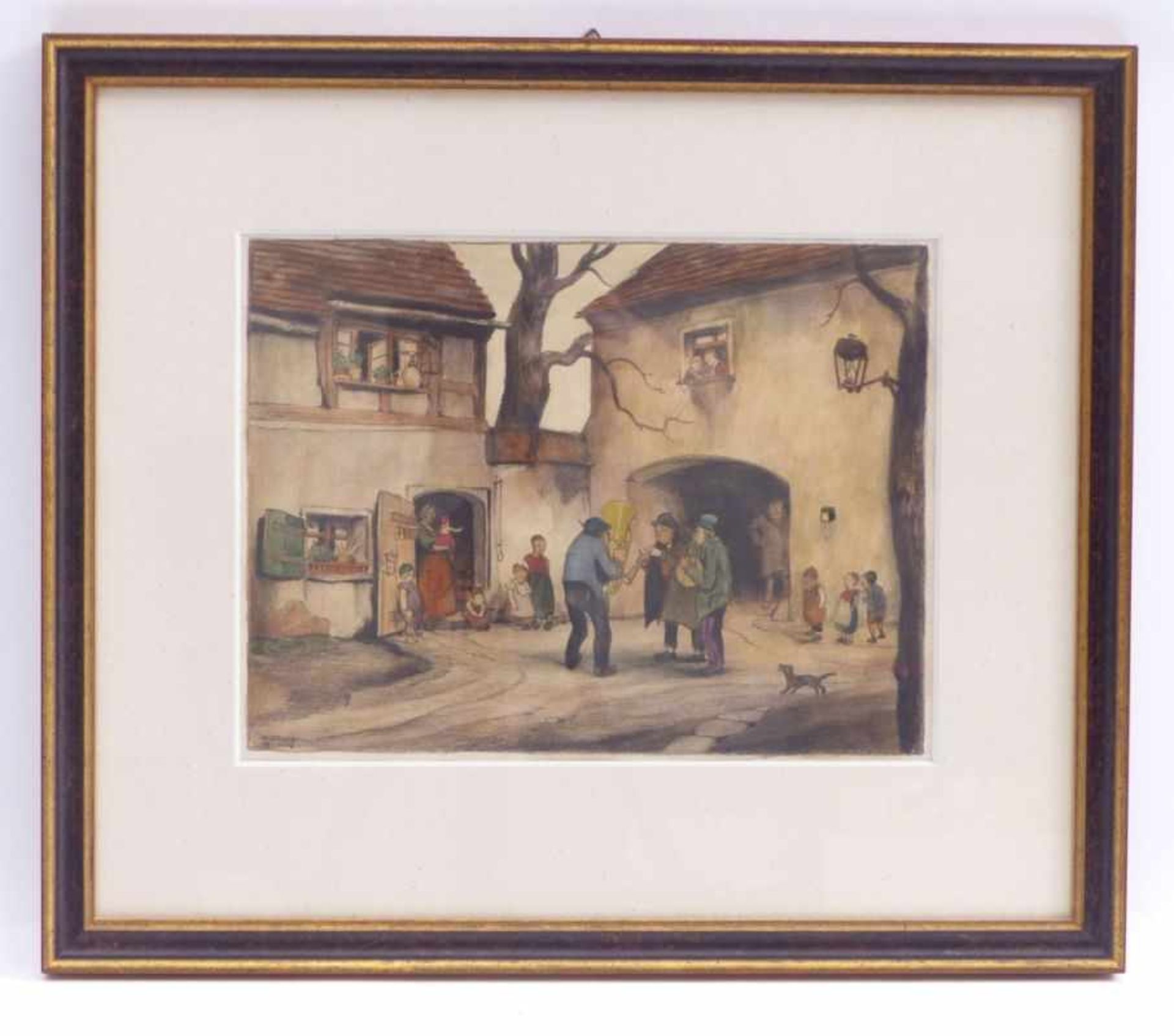 Gradl, HermannSerenade in the courtyard(Marktheidenfeld 1883-1964 Nuremberg) Colour lithograph. - Bild 2 aus 3