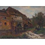 Bayerlein, Fritz (attributed to)View of houses with two water mills.(Bamberg 1872-1955 ibid.) Oil on