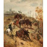 Schreyer, AdolfSoldiers with horses on a slope(Frankfurt/Main 1828-1899 Kronberg) Oil/canvas. Signed