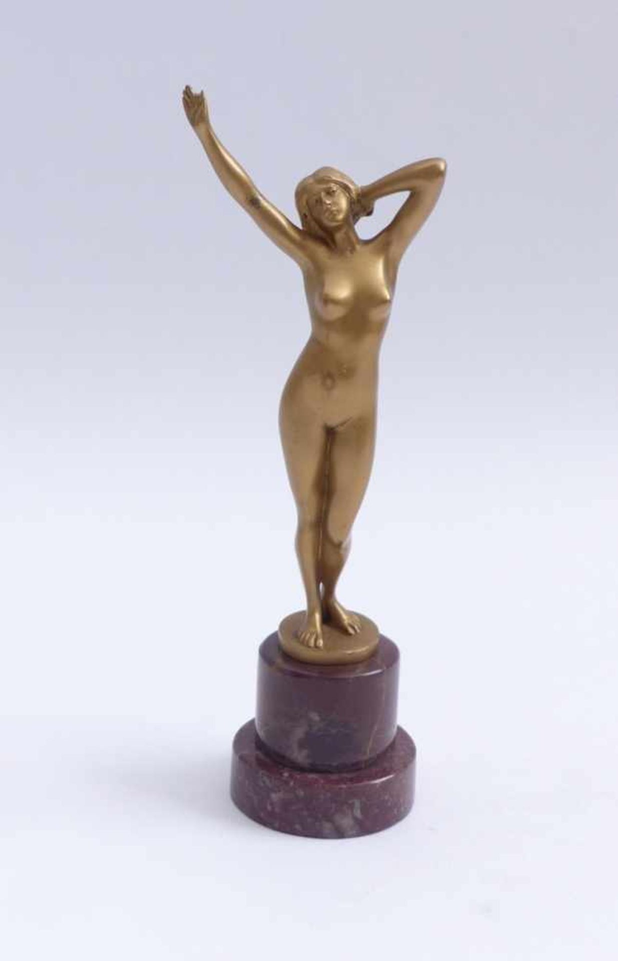 Rudolfi, Percimer''The Awakening''(1884-1932) Stretching female nude on a stepped round marble