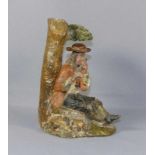 Flute player18th C.Carved and polychrome painted wood. H. 22,5 cm. - Signs of age, painting with
