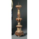Altar candlestickLate 18th C.Carved hardwood, polychrome painted, wrought iron. H. 53 cm. -
