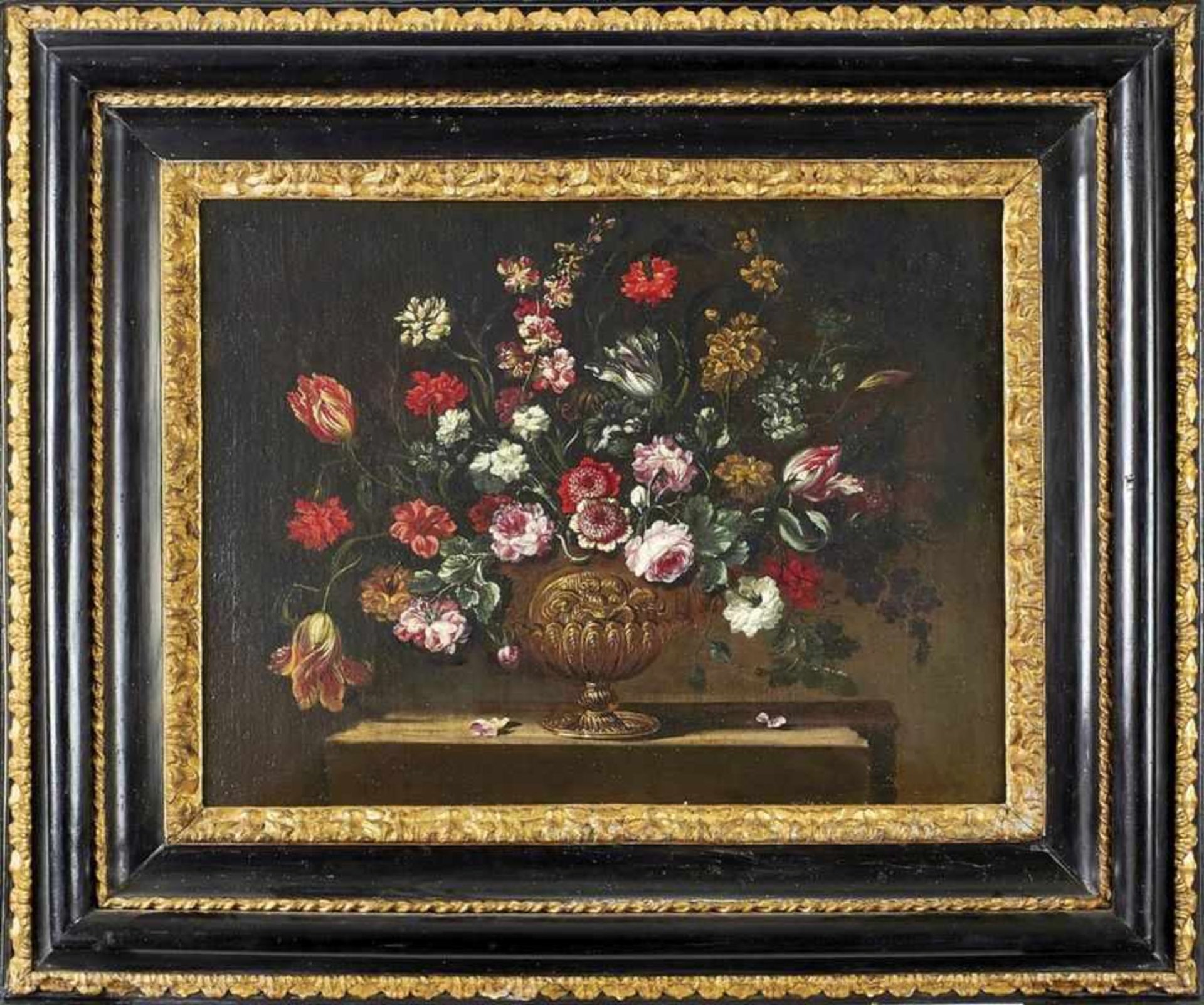 Pair of magnificent flower still lifesRoman school of the 17th centuryBouquets of roses, carnations, - Bild 3 aus 3