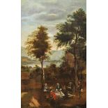 Courtly hunting party at the restGermany, end of the 18th century.Picnic on the wooded shore of a