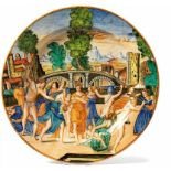 Large plate with the child murder to BethlehemUrbino, 19th c.Colourfully painted ''a istoriato''