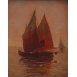 Pennazio, AugustoSailboats at sunset(Riva 1877-1900 Turin) Oil/canvas/mounted on cardboard. Signed