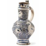 Ball jug with birdsWesterwald, 18th c.Stamped circles, scratched bird in a round reserve flanked