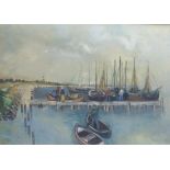 Heidingsfeld, FritzFishing boats at the jetty(Gdansk 1907-1972 Starnberg) Oil on canvas. Signed
