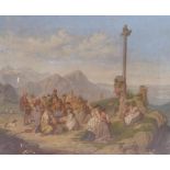 Bavarian group of pilgrims arriving at the summit cross19th centuryOil on canvas. 46 x 57.5 cm;