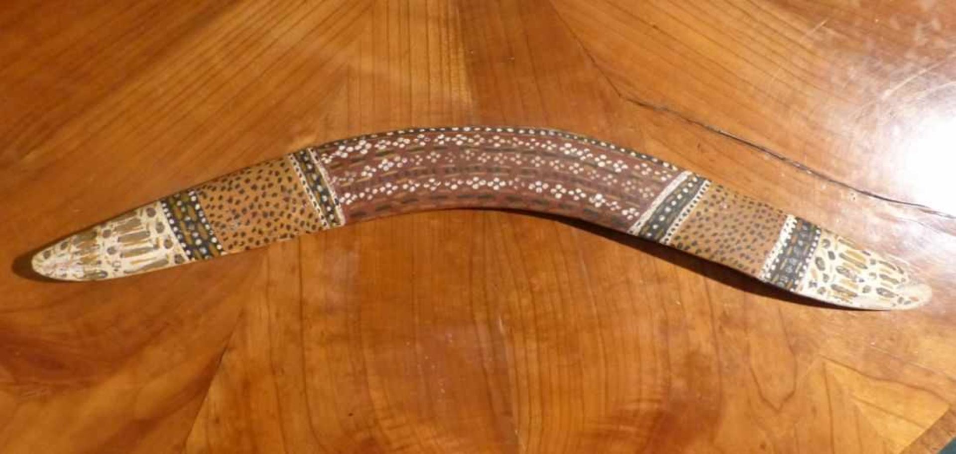 Aboriginal BoomerangAustralia, rainforest areaWood, ornamentally painted with natural pigments. 61