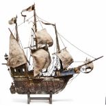 Ship model Kogge19th centuryThree-masted, polychrome wood body, richly detailed with six cannons,