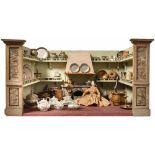 Rare doll's kitchen18th century and laterOn the back wall fireplace with cooking place, on three