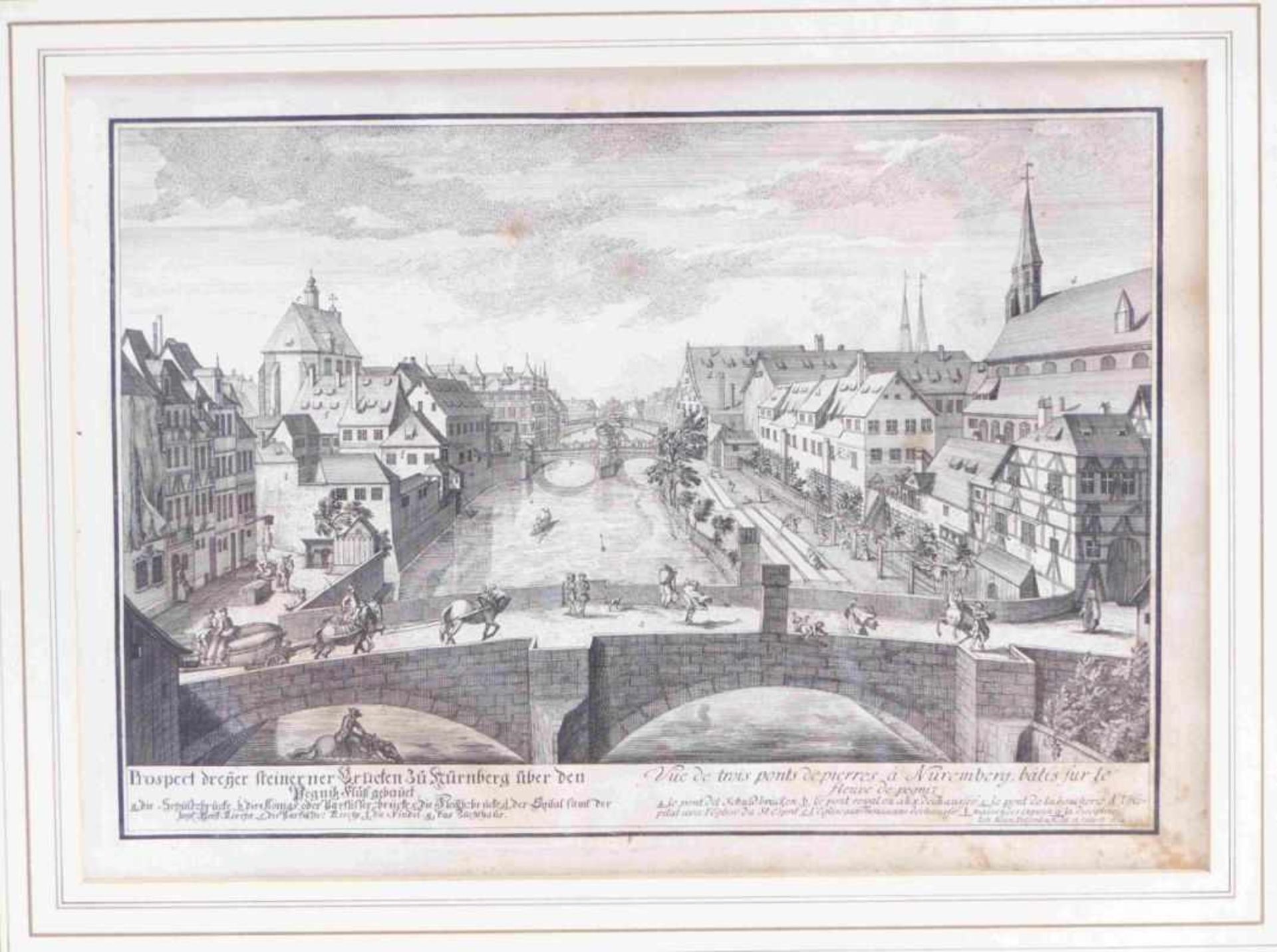 Delsenbach, Johann Adam''Prospect dreyer steinerner Brücken zu Nürnberg über den Pegnitz Fluß - Bild 3 aus 3