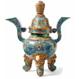 Incense burner with dragon knobChina, Qing Dynasty - 19th c.On three legs with gilt taotie masks